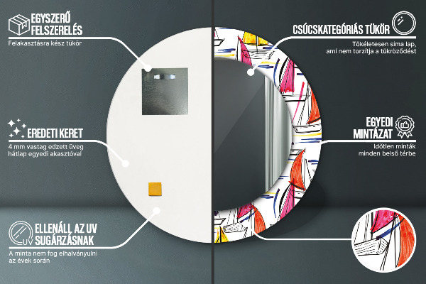 Lustro z drukowaną ramką okrągłe Łódź na jeziorze