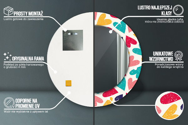 Lustro ścienne dekoracyjne okrągłe Kolorowe serca