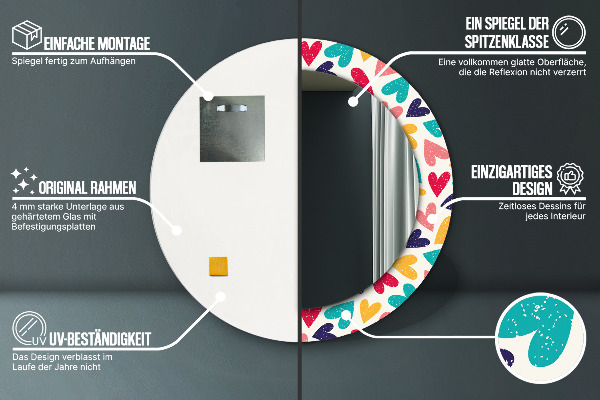 Lustro ścienne dekoracyjne okrągłe Kolorowe serca