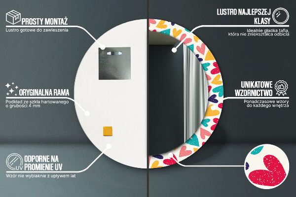 Lustro ścienne dekoracyjne okrągłe Kolorowe serca