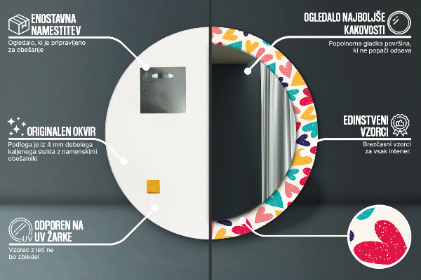 Lustro ścienne dekoracyjne okrągłe Kolorowe serca