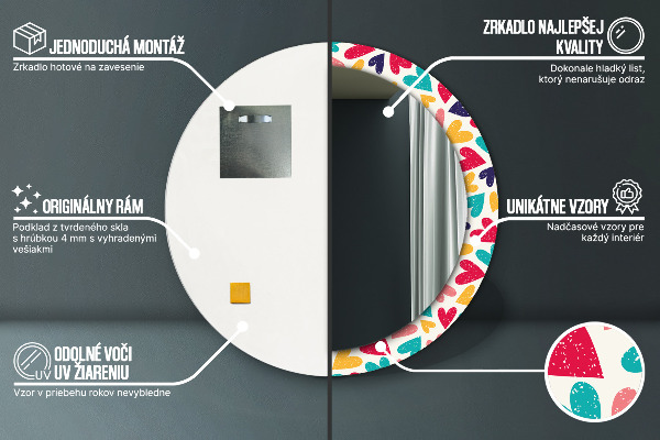 Lustro ścienne dekoracyjne okrągłe Kolorowe serca