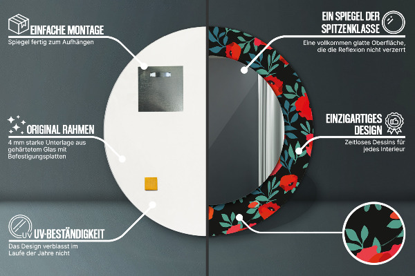 Lustro ścienne dekoracyjne okrągłe Czerwony mak