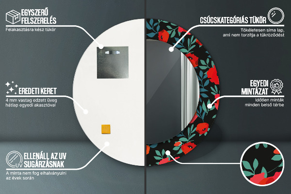 Lustro ścienne dekoracyjne okrągłe Czerwony mak