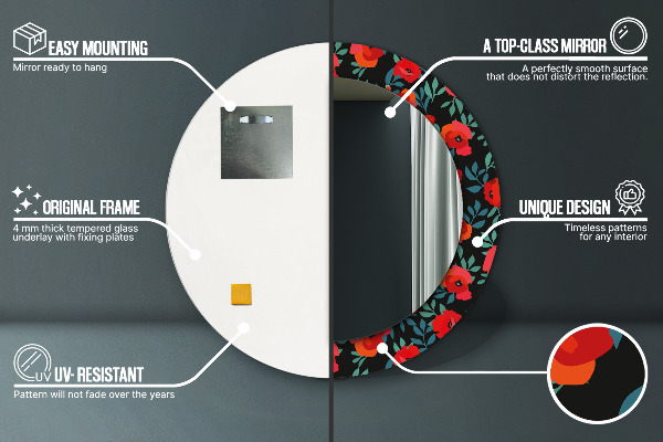 Lustro ścienne dekoracyjne okrągłe Czerwony mak