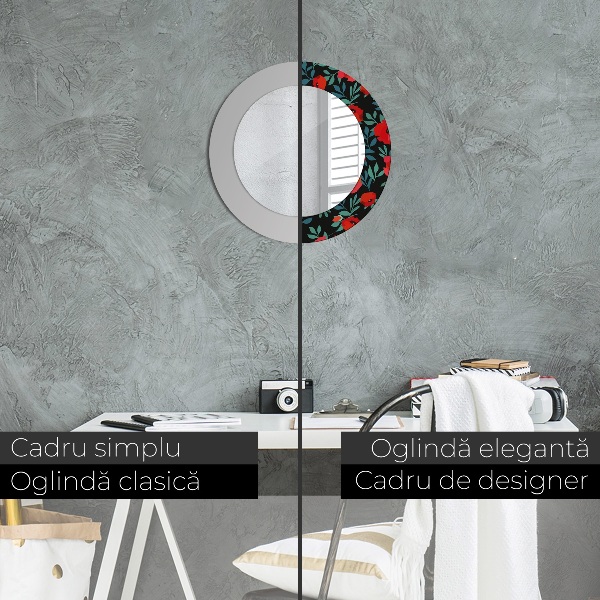 Lustro ścienne dekoracyjne okrągłe Czerwony mak