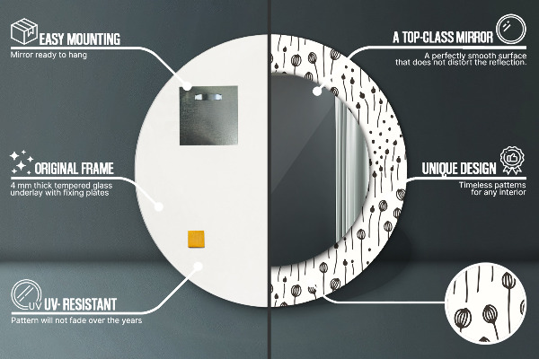 Lustro z drukowaną ramką okrągłe Rysunek kwiatowy