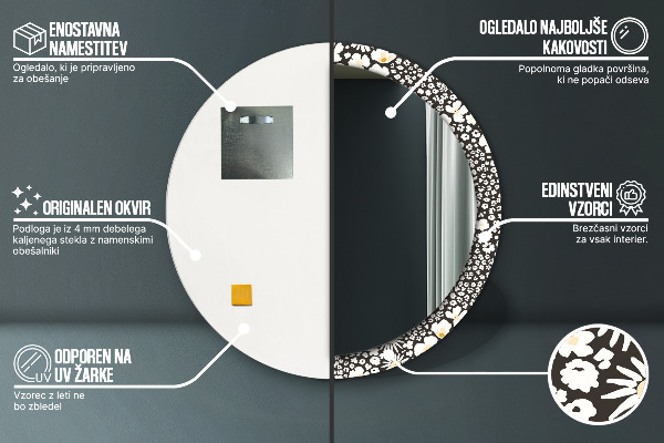 Lustro ścienne dekoracyjne okrągłe Kość słoniowa stokrotki