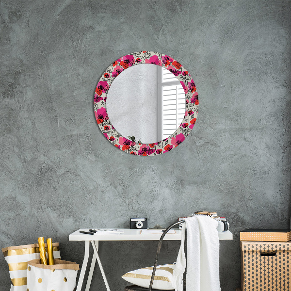 Lustro ścienne dekoracyjne okrągłe Różowe maki