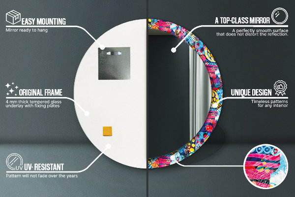 Lustro ścienne dekoracyjne okrągłe Kolorowe bazgroły