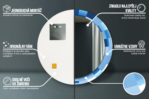 Lustro ścienne dekoracyjne okrągłe Niebieski abstrakcyjny