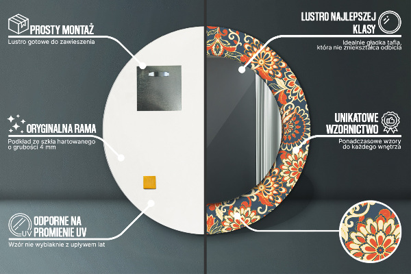 Lustro z drukowaną ramką okrągłe Rocznik kwiatowy ilustracja