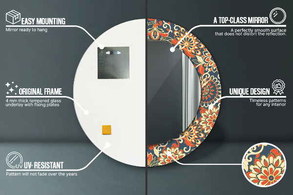 Lustro z drukowaną ramką okrągłe Rocznik kwiatowy ilustracja