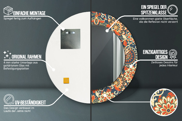 Lustro z drukowaną ramką okrągłe Rocznik kwiatowy ilustracja