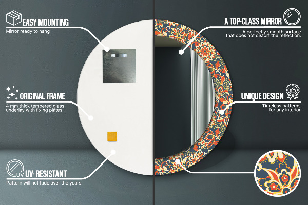 Lustro z drukowaną ramką okrągłe Rocznik kwiatowy ilustracja