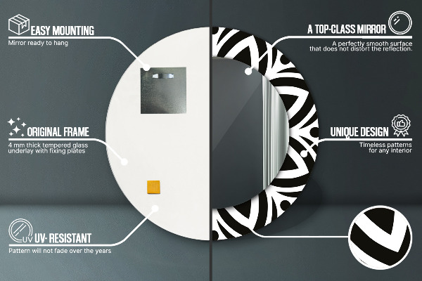 Lustro ścienne dekoracyjne okrągłe Czarny geometryczny ornament