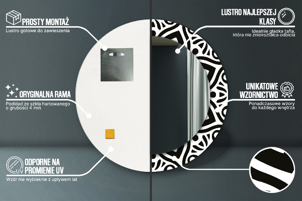 Lustro ścienne dekoracyjne okrągłe Czarny geometryczny ornament
