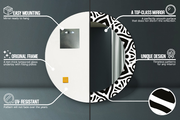 Lustro ścienne dekoracyjne okrągłe Czarny geometryczny ornament