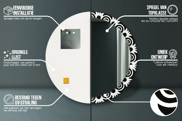 Lustro ścienne dekoracyjne okrągłe Czarny geometryczny ornament