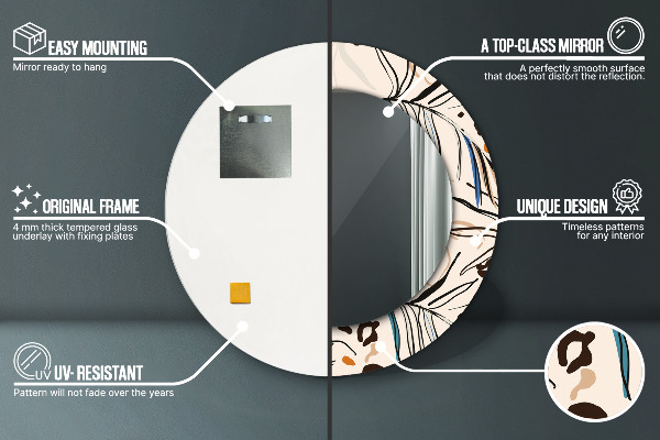 Lustro ścienne dekoracyjne okrągłe Kwiaty z wzorem dżungli