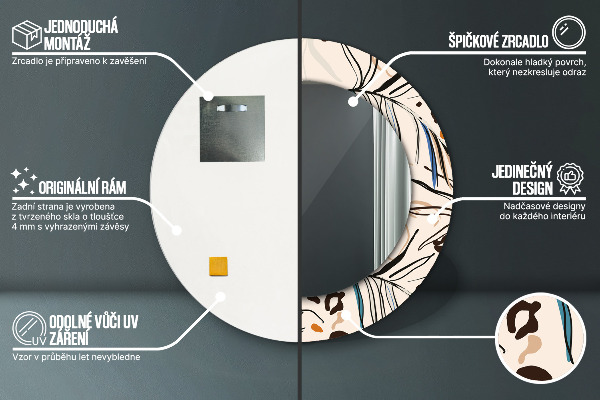 Lustro ścienne dekoracyjne okrągłe Kwiaty z wzorem dżungli