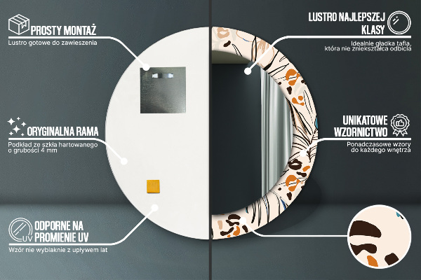 Lustro ścienne dekoracyjne okrągłe Kwiaty z wzorem dżungli