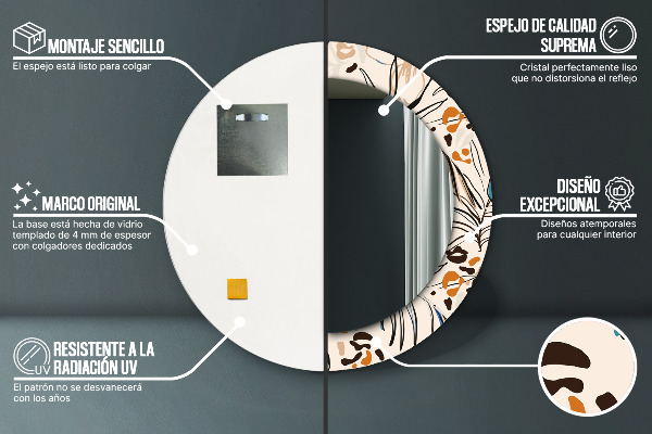 Lustro ścienne dekoracyjne okrągłe Kwiaty z wzorem dżungli