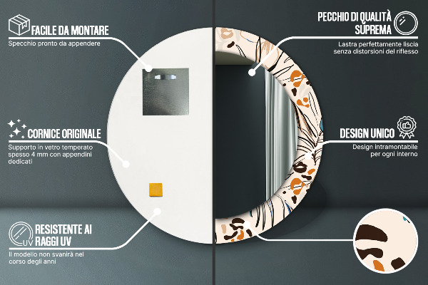 Lustro ścienne dekoracyjne okrągłe Kwiaty z wzorem dżungli