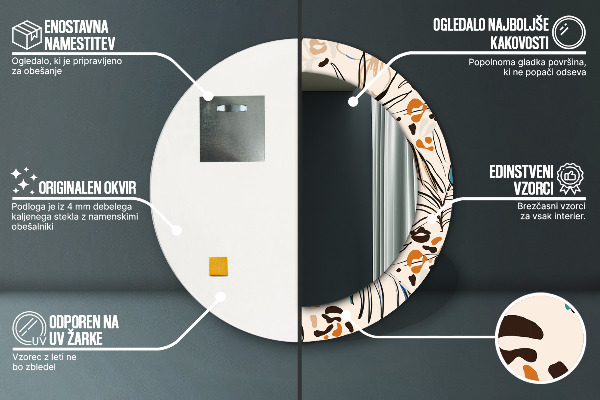 Lustro ścienne dekoracyjne okrągłe Kwiaty z wzorem dżungli