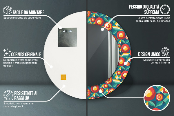 Lustro ścienne dekoracyjne okrągłe Geometryczne owoce i liście