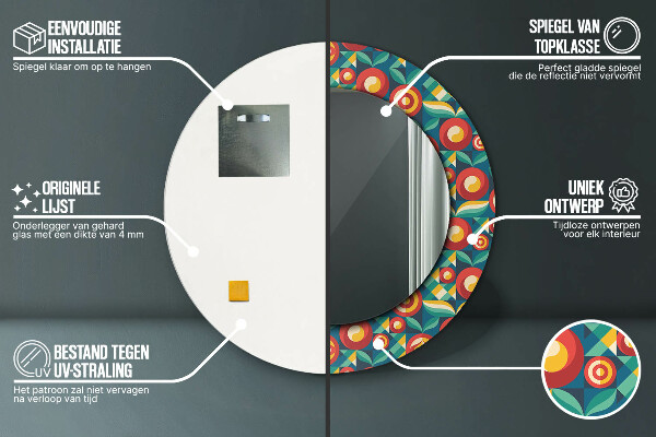 Lustro ścienne dekoracyjne okrągłe Geometryczne owoce i liście