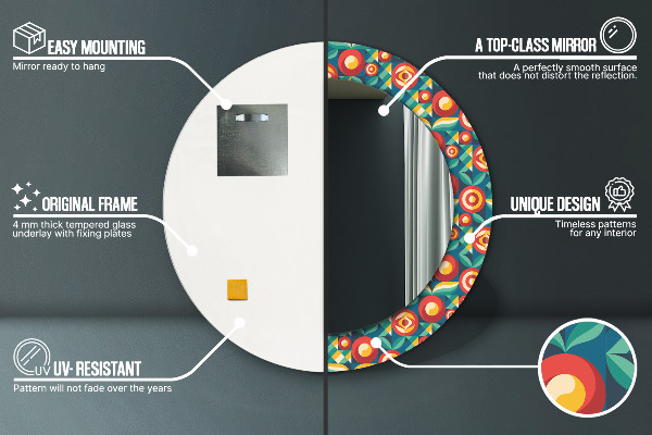 Lustro ścienne dekoracyjne okrągłe Geometryczne owoce i liście