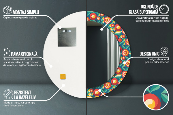 Lustro ścienne dekoracyjne okrągłe Geometryczne owoce i liście