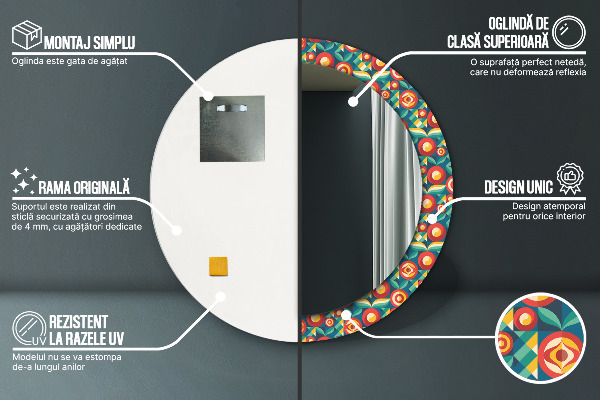 Lustro ścienne dekoracyjne okrągłe Geometryczne owoce i liście