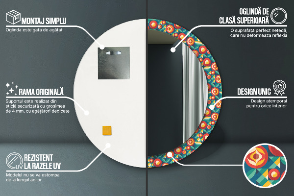 Lustro ścienne dekoracyjne okrągłe Geometryczne owoce i liście