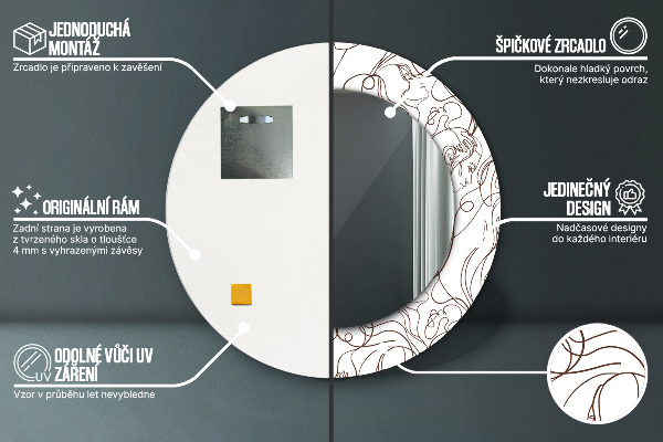 Lustro z drukowaną ramką okrągłe Sztuka linie