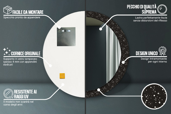 Lustro z drukowaną ramką okrągłe Chaotyczne kropki