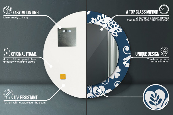 Lustro z drukowaną ramką okrągłe Kompozycja paisley