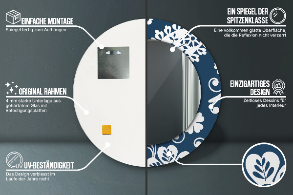 Lustro z drukowaną ramką okrągłe Kompozycja paisley