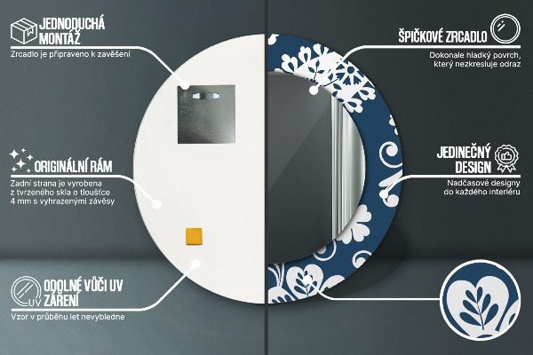 Lustro z drukowaną ramką okrągłe Kompozycja paisley