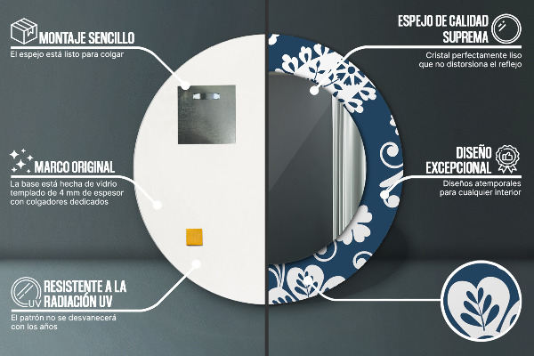 Lustro z drukowaną ramką okrągłe Kompozycja paisley