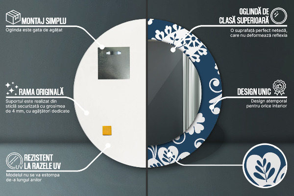 Lustro z drukowaną ramką okrągłe Kompozycja paisley