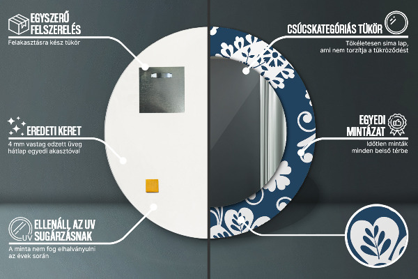 Lustro z drukowaną ramką okrągłe Kompozycja paisley