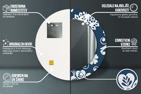 Lustro z drukowaną ramką okrągłe Kompozycja paisley