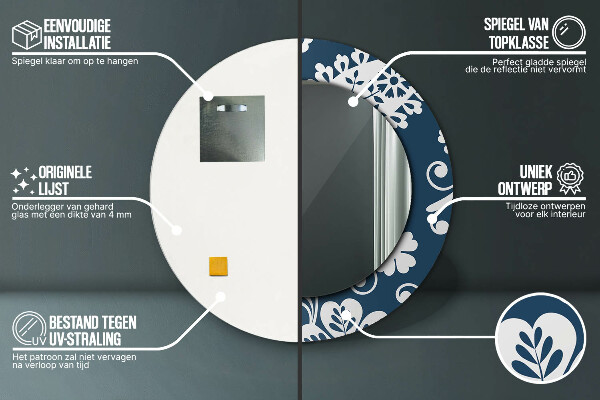 Lustro z drukowaną ramką okrągłe Kompozycja paisley