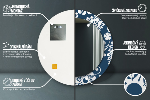 Lustro z drukowaną ramką okrągłe Kompozycja paisley