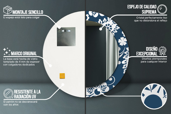 Lustro z drukowaną ramką okrągłe Kompozycja paisley