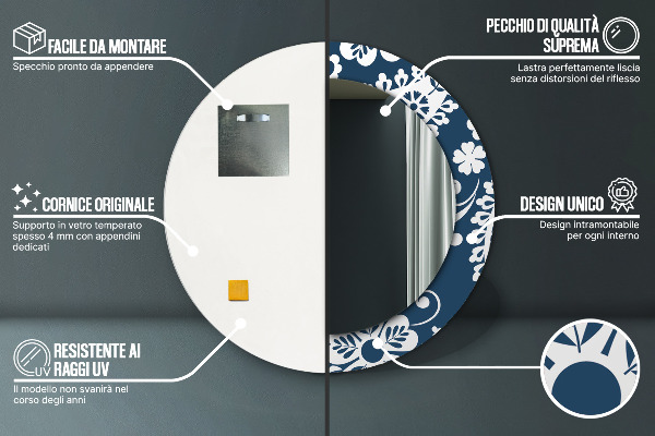 Lustro z drukowaną ramką okrągłe Kompozycja paisley