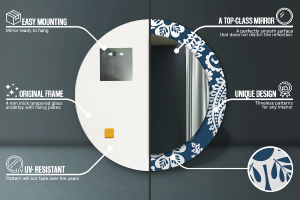 Lustro z drukowaną ramką okrągłe Kompozycja paisley