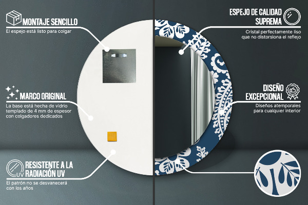 Lustro z drukowaną ramką okrągłe Kompozycja paisley